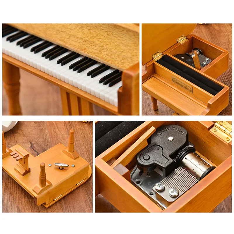 

Piano Wooden Music Box Style Burlywood Color 18 Tones Grand Gifts For Valentines Day Classical Nice Music Box with Stool Craft