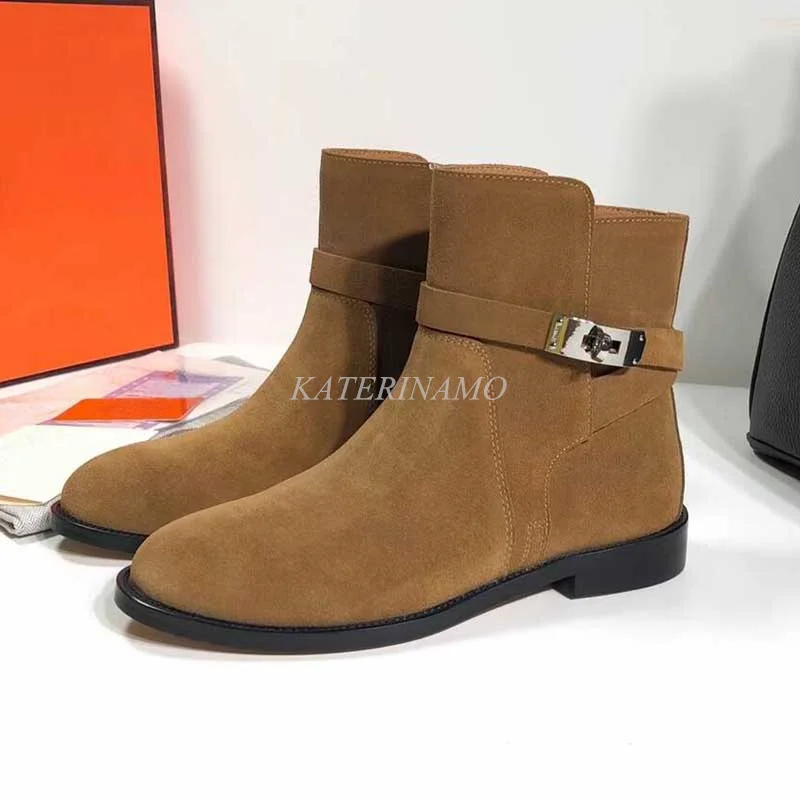 

Brand Designer Autumn Winter Women Ankle Boots Cow Suede Buckle Strap Low Heel Fashion Casual Ladies Short Boots Shoes 2021 New