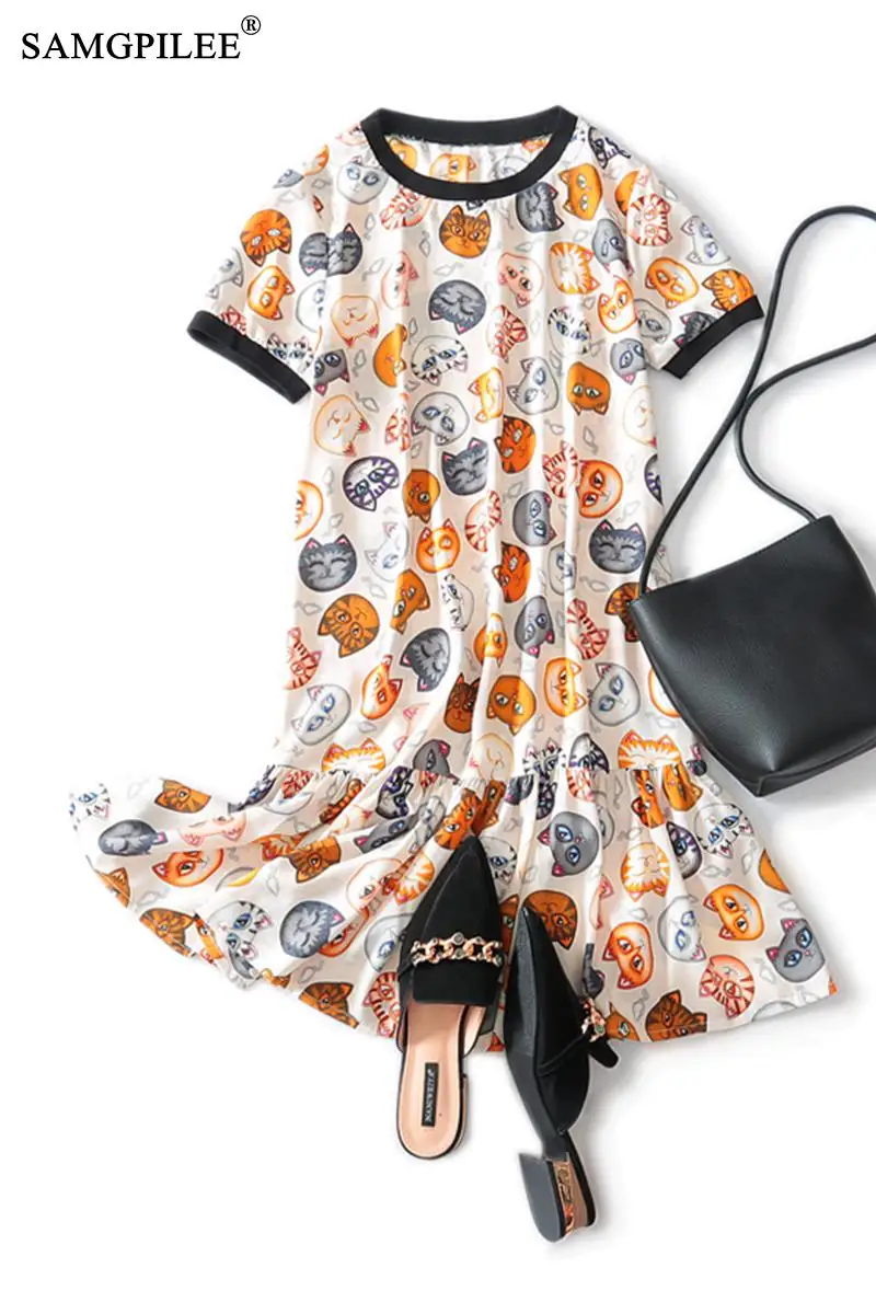 

Women Summer Sundress Casual Dress Trumpet Mermaid Cartoon Short Sleeve Knee-length Empire O-neck Dresses Summer 2020 Woman 3XL