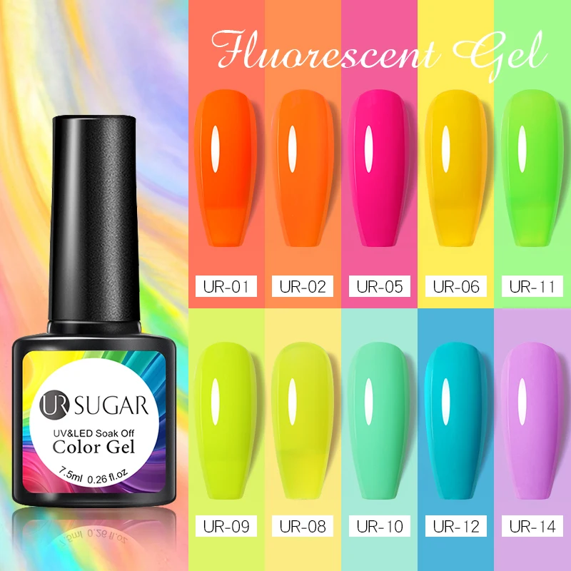 

UR SUGAR 7.5ml Neon Fluorescent Gel Nail Polish Summer High Saturation Color Soak Off UV LED Nail Gel Varnish Nail Art Manicure