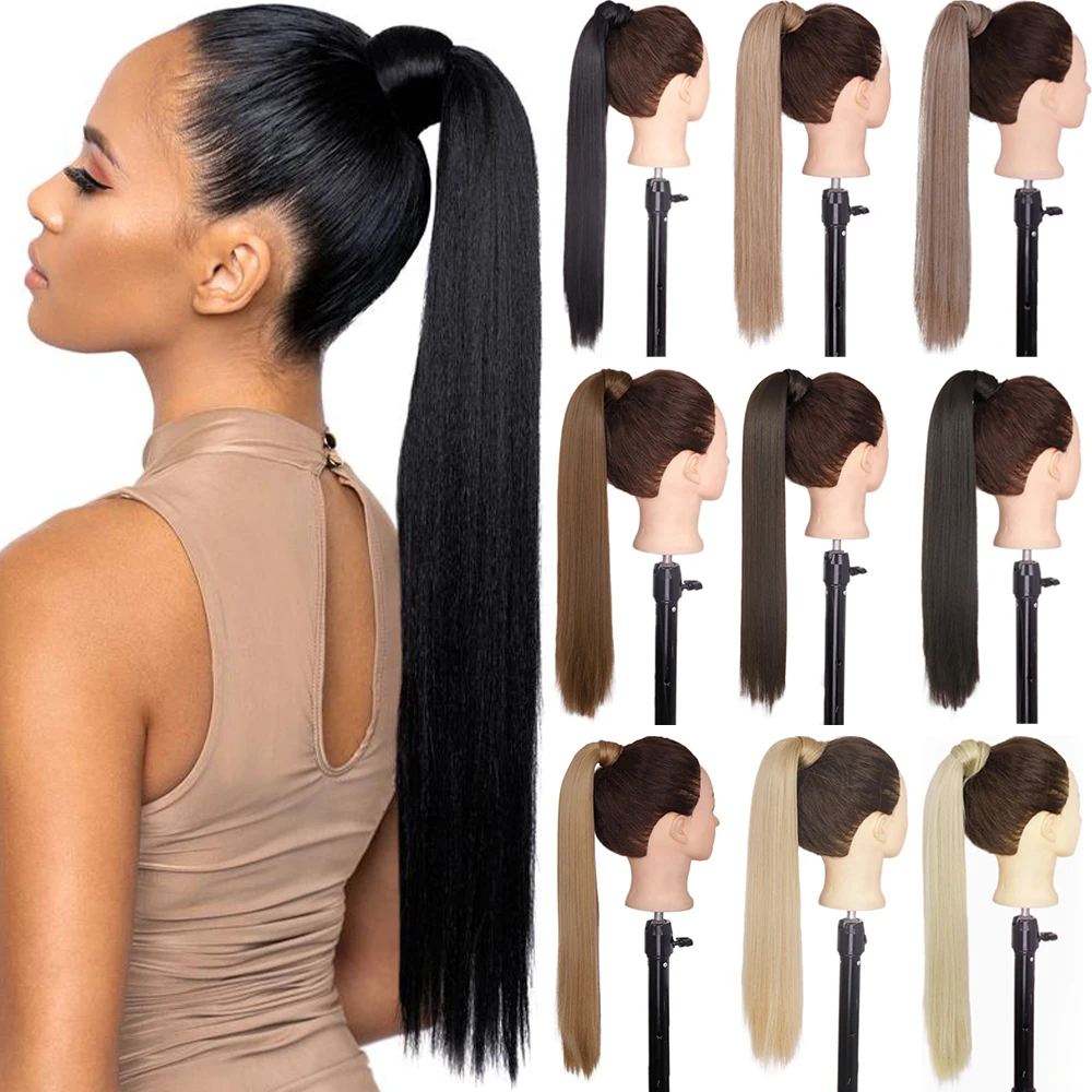 

LISI GIRL Synthetic Extensions 22" 34" Long Straight Ponytail Hair Heat Resistant Hair Wrap Around Pony Hairpiece for Women