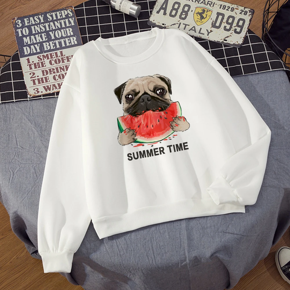 

Funny Dog Eat Watermelon Women's Oversize Sweatshirts Modern Girly Cartoon Pullover Ropa Mujer Streetwear Trend Sweatshirt