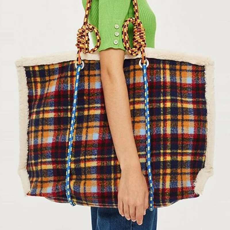 

Сумка-тоут женская из овечьей шерсти, большая плетеная уличная сумка на ремне для покупок, для путешествий