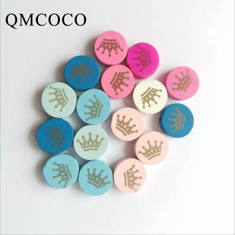 

50Pcs Various Colored Round Wooden Beads Engraved With Crown Pattern DIY Crafts Jewelry Home Decorations Baby Toys Accessories