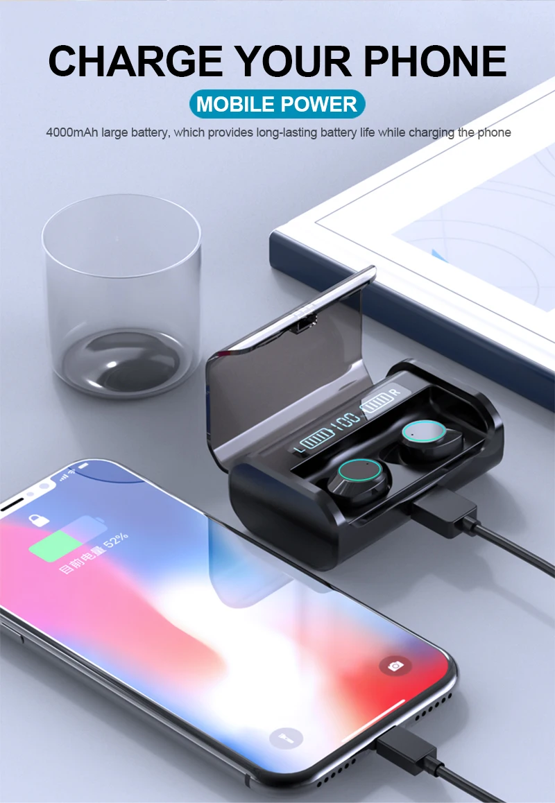 TWS-стереогарнитура со светодиодным сенсорным дисплеем и поддержкой Bluetooth 5 0 4000 мА