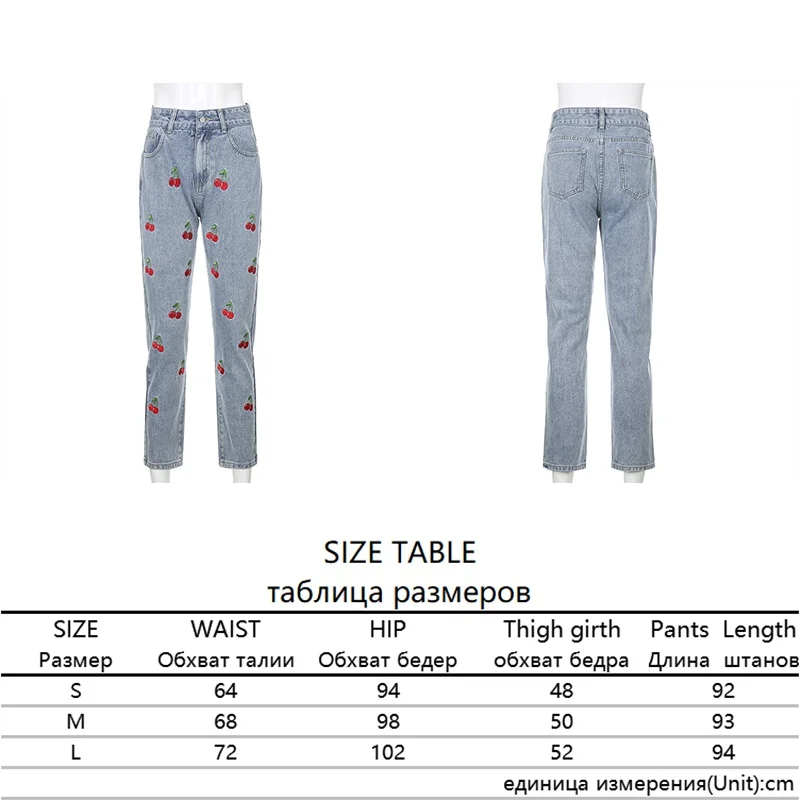 

Cherry Embroidery Jeans Pants Women Spring Summer Harajuku Low Waisted y2k Female Pencil Pants Streetwear Fashion Denim Trousers