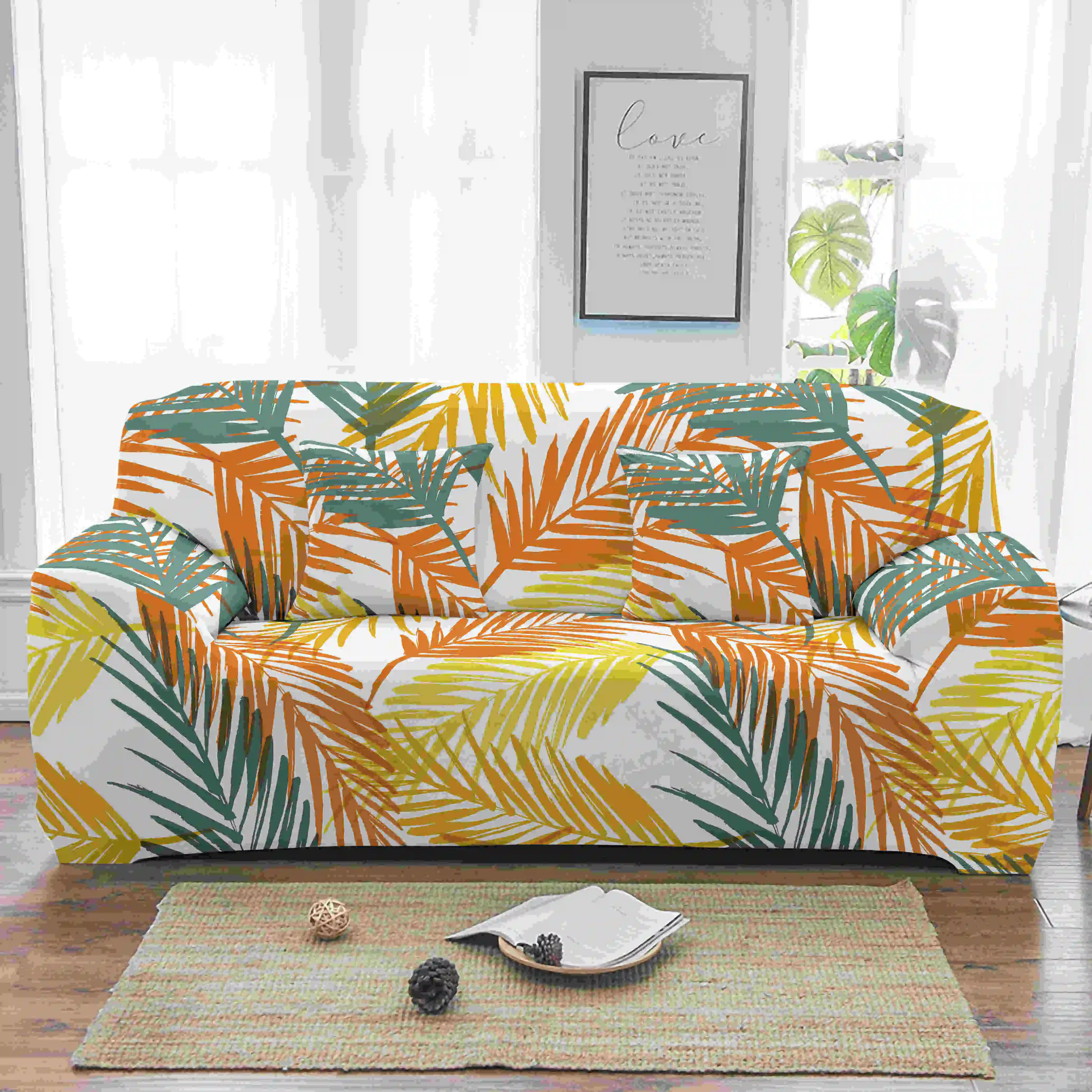 Homesky Tropical Leaves Elastic Sofa Cover for Living Room Flower Slipcover Stretch Armchair 1/2/3/4-seater | Дом и сад