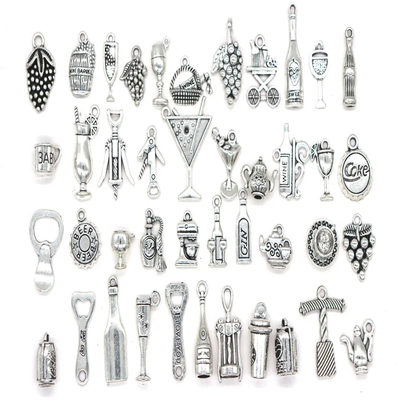 40 шт. смешанные стили античные металлические подвески в виде напитков и вина из