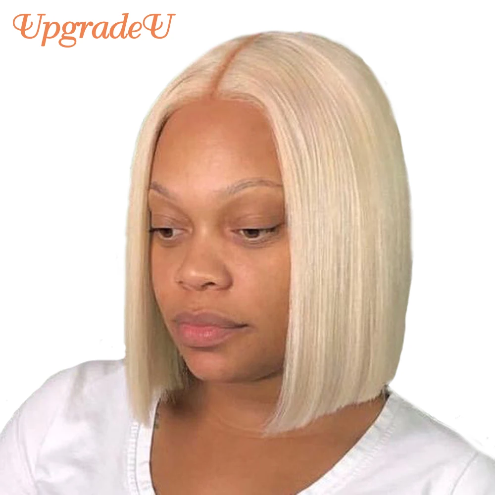 UpgradeU Short Bob Straight Wigs #613 Pre-plucked Bob Pixie Cut Wig 13x1 Part Blonde Lace Front Human Hair Bob Wigs For Women