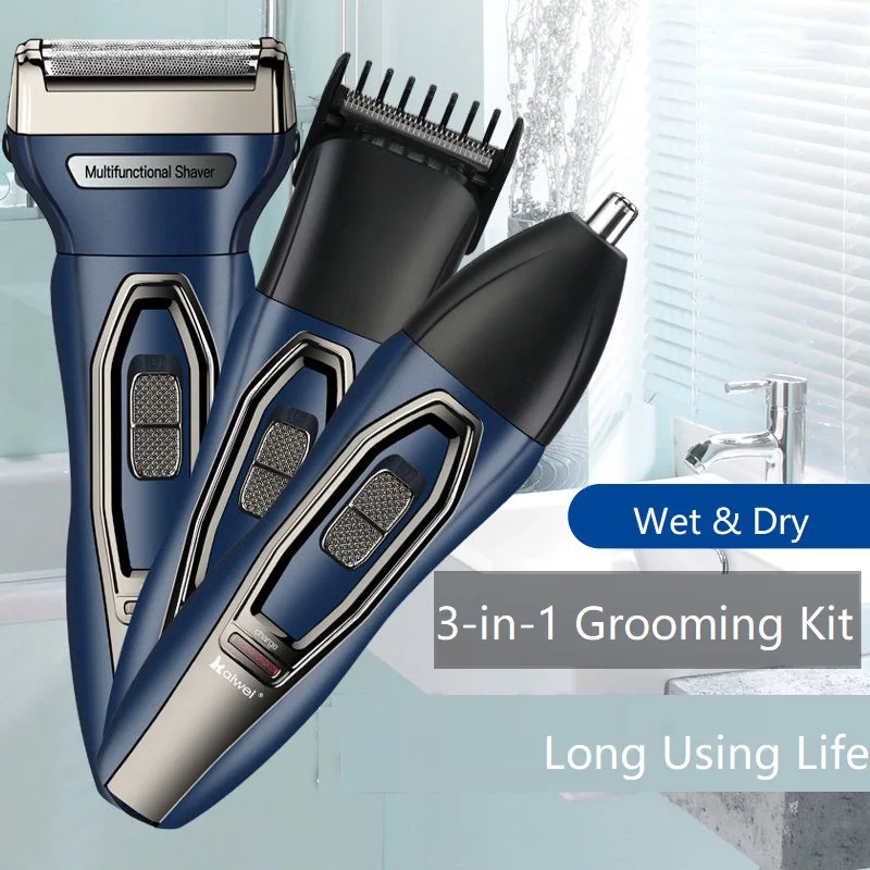 

Набор 3 в 1, бритвенный станок для бороды для мужчин, перезаряжаемая электрическая бритва для лица, электронный корпус из искусственной фоль...