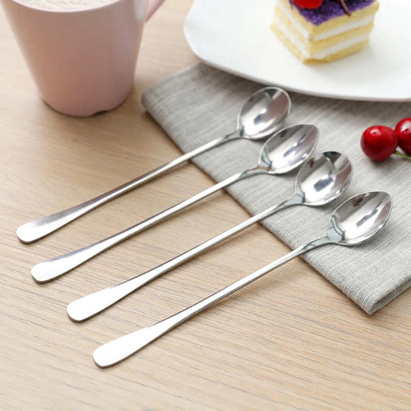 

4pcs Creative Coffee Stirring Spoon Long Small Dessert Spoon Sharp & Round Head Stainless Steel Tableware