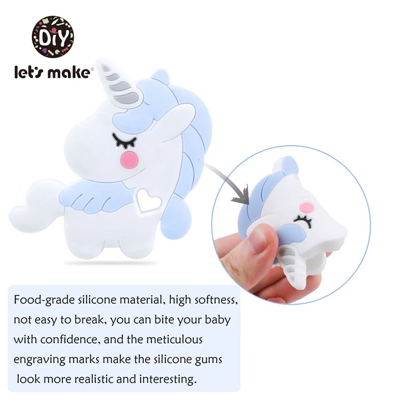 Let's Make 5pc Silicone Teether Animal Shape Unicorn Teething Pendant Food Grade Silicone Rodent Diy Pacifier Chain Baby Teether