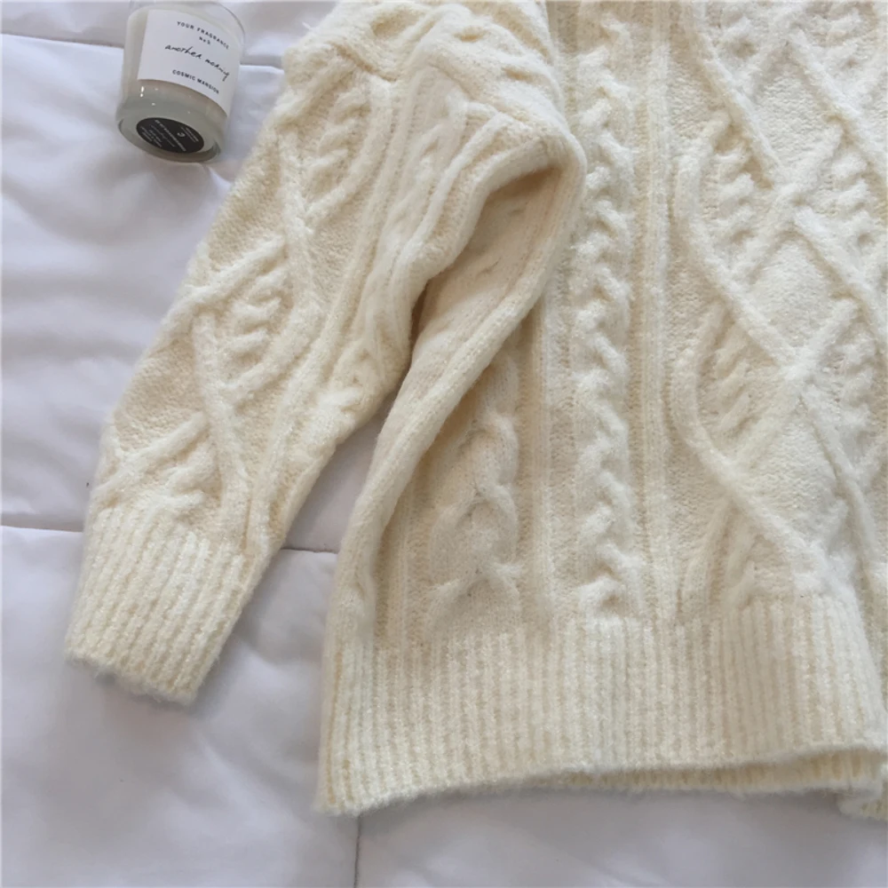 Женский толстый свитер оверсайз с круглым вырезом свободные вязаные Джемперы