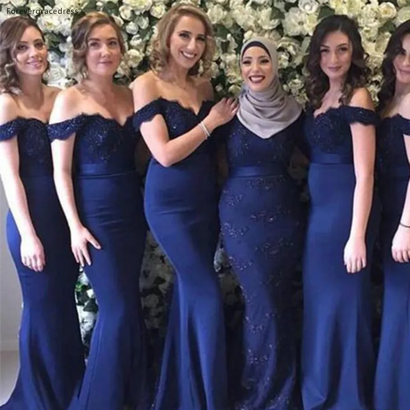 Новое поступление темно синее официальное платье подружки невесты русалка с