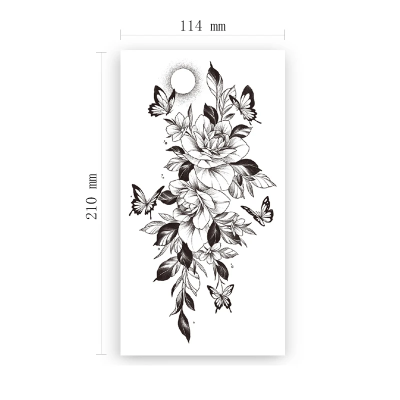 

Waterproof Temporary Tattoo Sticker Sketch Butterfly Rose Flowers Moon Design Fake Tattoos Flash Tatoos Arm Body Art for Women