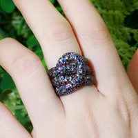 cwwzircons adjustable black gold multi color micro pave cubic zirconia stones geometric snake finger rings for women party r188