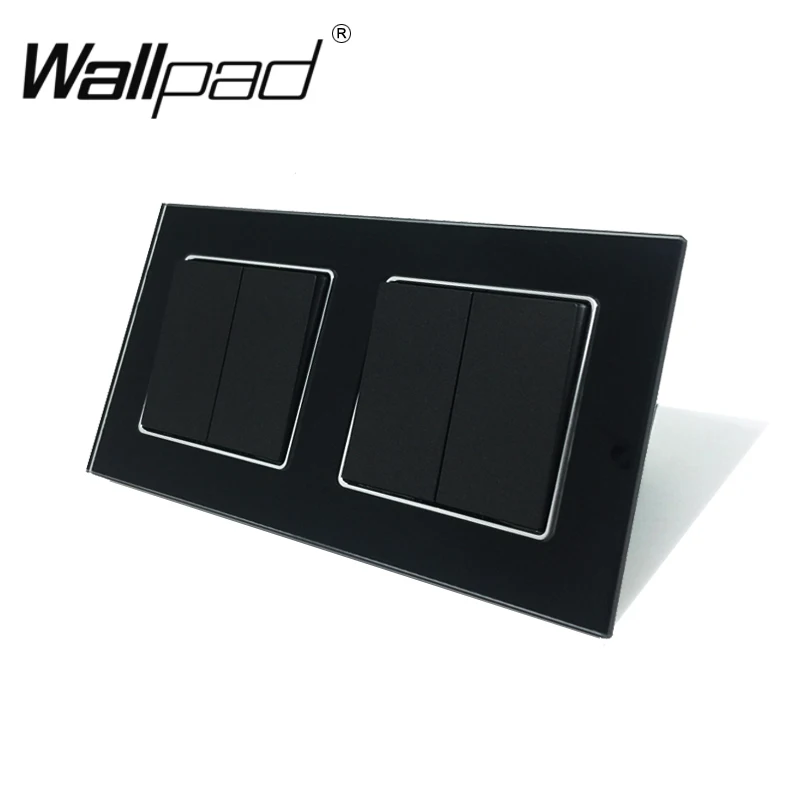 2 Gang + Wallpad Luxury White Glass Panel EU Standard Schuko Double Switch 4 Way Light Button with Claws |
