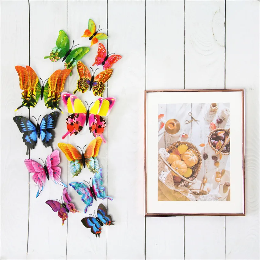 

12pcs Butterflies Wall Stickers home decor Multicolor Double Layer 3D Butterfly Sticker Kids Bedroom Fridge wall decor Stickers
