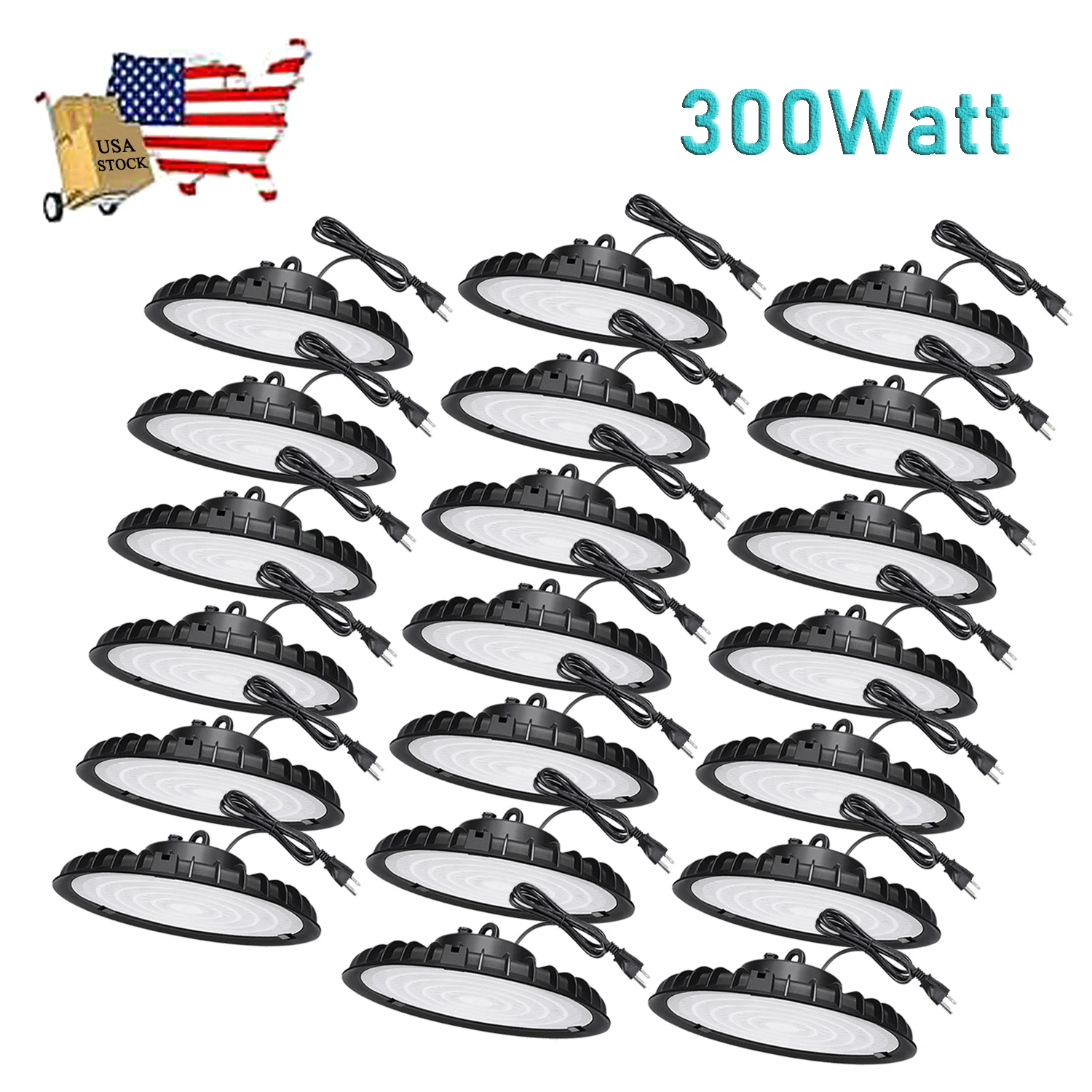 20 Pcs 300W UFO LED High Bay Light US STOCK Super Bright AC110V 120V Warehouse Garage Light Commercial Industrial Garage Light