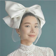 Korean style Wedding Veil Short Tulle Cover Face Bridal Veils Ivory Bow Bride Veils Wedding Accessories