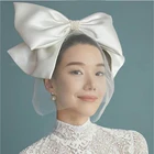 Свадебная фата в Корейском стиле, короткий тюлевый чехол, фата невесты цвета слоновой кости с бантом, вуаль свадебные аксессуары