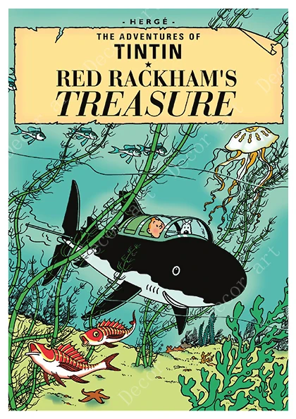 Приключения Тинтина собаки подводный мир комиксов Холст Картина Винтаж Плакат