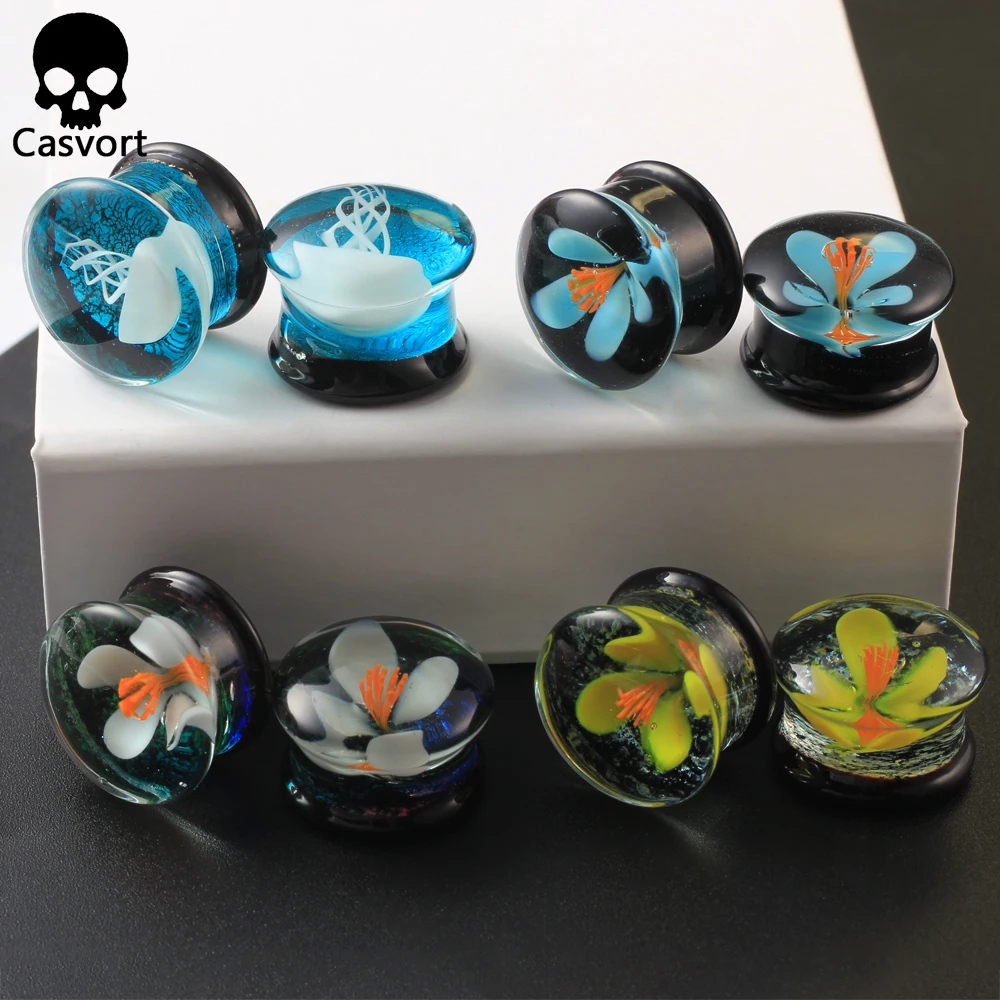 

Casvort 2 PCS Factory Handmade Glass Ear Gauges Plugs Ear Expander Weights Flesh Tunnels Piercing Body Jewelry