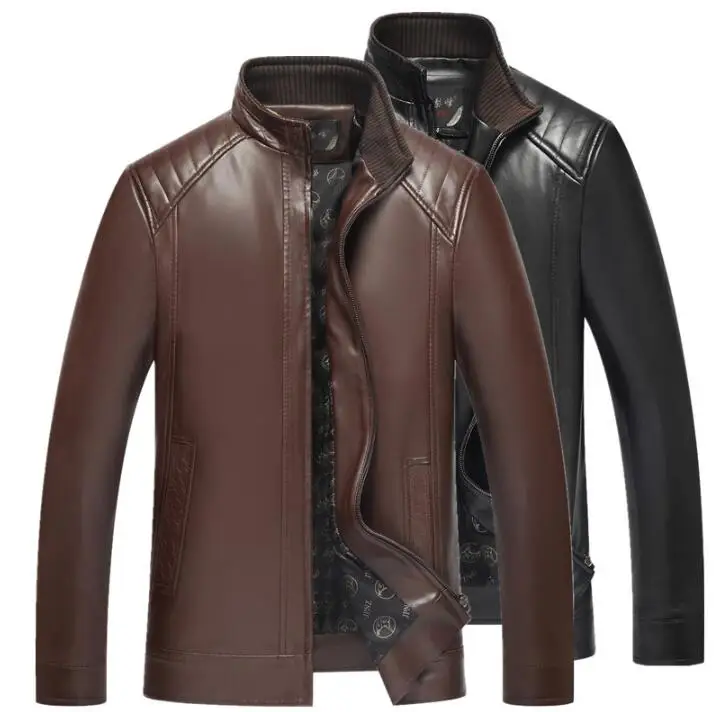 mens leather jacket stand collar PU coat men faux leather jackets middle-aged clothes jaqueta de couro autumn winter
