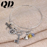 horror movie coraline bracelet bangles dragonfly button key charms wrist pendant cuff bangles for women girls souvenir jewelry