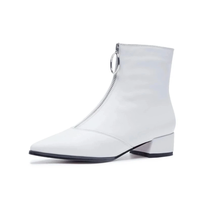

Plus Size 10 11 12 Pure color pointed heavy-heeled zipper metal buttoned Martin boots