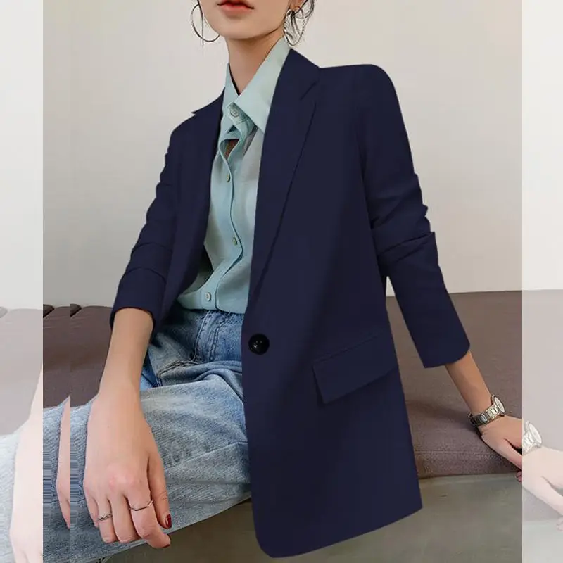 

Vintage Chic Blazer Women 2021 Spring Loose White Long Sleeve Single Breasted Coat Female Korean Blazers Lady Oversize