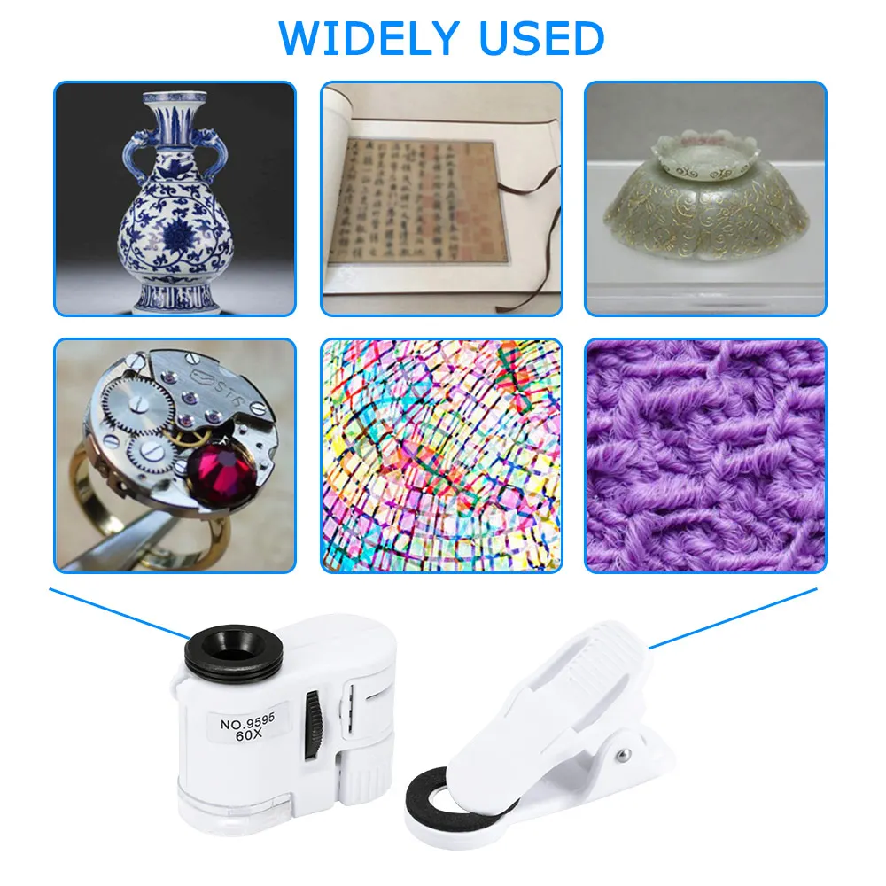 Универсальная микроскопическая Лупа с клипсой микрообъектив 60X оптический зум