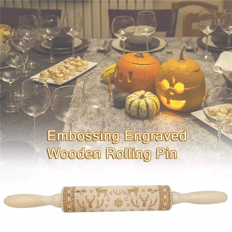 Рождественская Скалка Деревянная Выгравированная резная тисненая скалка для