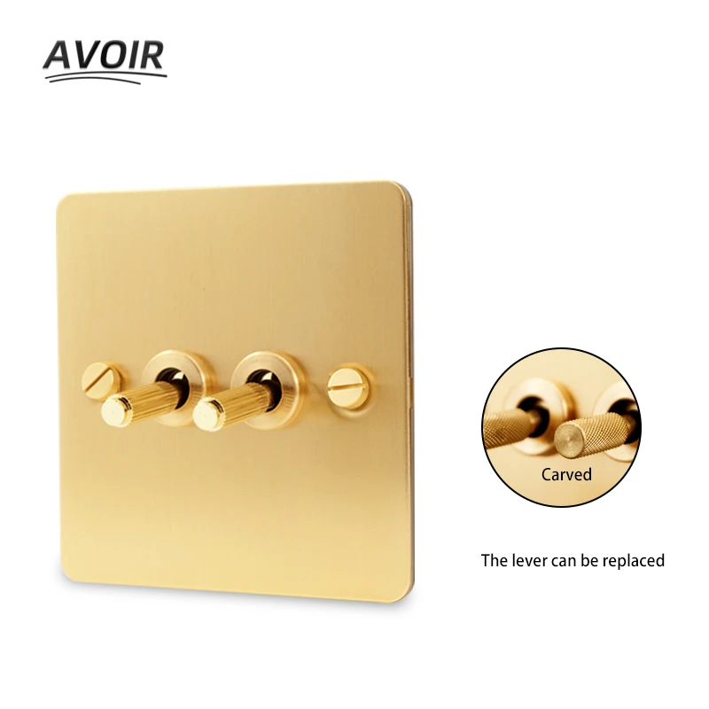 

Avoir Golden Brushed Carved Toggle Switch Wall Light Switch EU French Electrical Outlets Sockets Intermediat Switches CAT6 USB