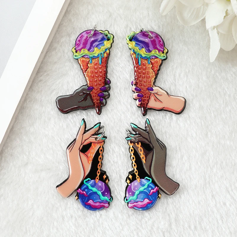 

8Pcs Space Charms Psychedelic Hand With Icecream Satellite Planet Pendant For Earring Necklace Diy Making