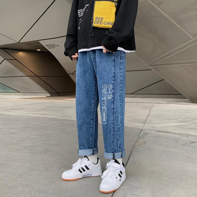 Весна-Осень 2020 новые молодежные мужские прямые вымытые свободные джинсы с