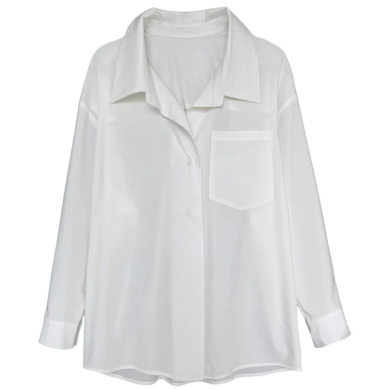 

Yeeloca Relaxed Lazy White Shirt Women's 2021 Autumn New Single Breasted Lapel Blousers Korean Design Back Button Top