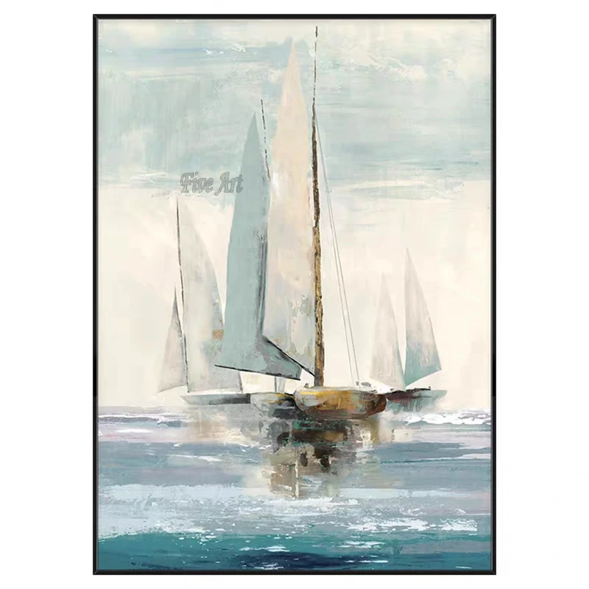 

Five Art Hand Painted Abstract Boat Oil Paintings On Canvas Art Modern Wall Pictures For Living Room Home Decoration No Frame