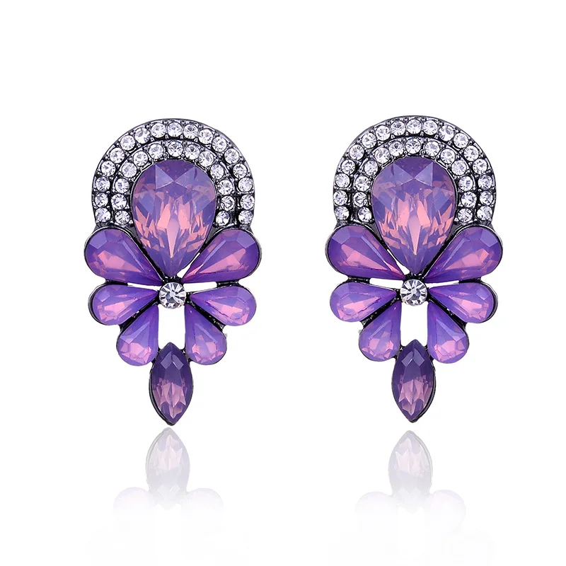 opal purple LUBOV благородный фиолетовый кристалл камень кулон трендовые длинные серьги цветок геометрические висячие серьги трендовые женские вечерние ювелирные изделия - Окраска металла: opal purple
