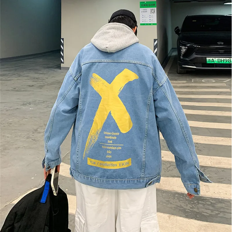 

ABOORUN 2021 Men's Fashion Graffiti Denim Jackets Plus Size 5XL Loose Cotton Jean Coat for Male