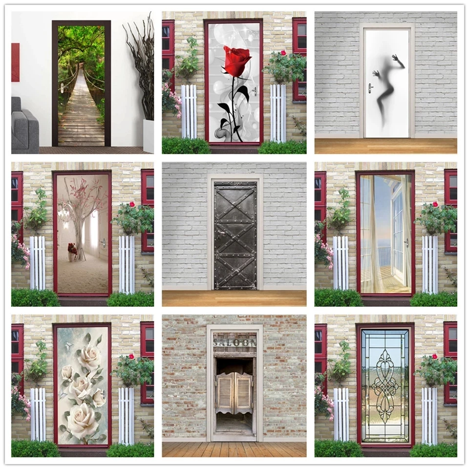 3D наклейка на дверь пейзаж украшение комнаты домашний дизайн самоклеящиеся