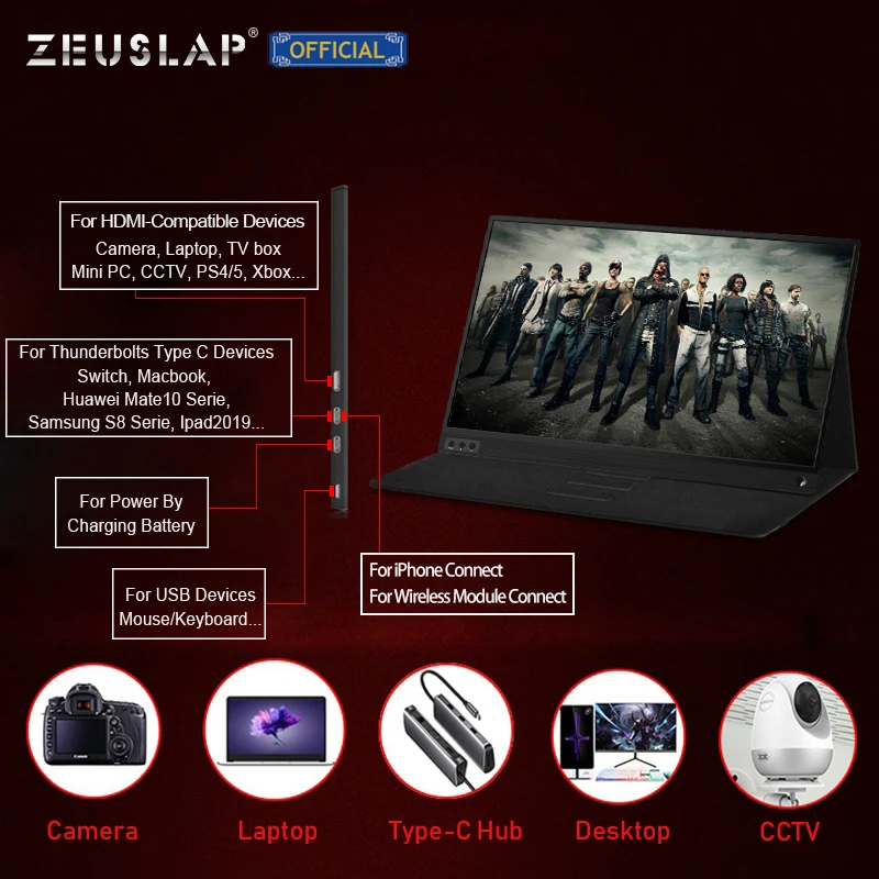 Фото ZEUSLAP 15 6-дюймовый беспроводной USB C HDMI-совместимый FHD IPS экран портативный монитор ZEUSLAP 15 6-дюймовый беспроводной USB C HDMI-совместимый FHD IPS экран портативный монитор