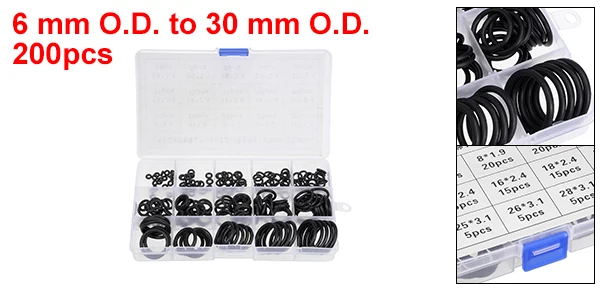 200pcs Black Uxcell 200 шт 225 шт 270 шт уплотнительные кольца Ассортимент Комплект Черный Белый Зеленый Красный резиновые уплотнительные кольца набор для сантехники ремонт автомобиля - Цвет: 200pcs Black