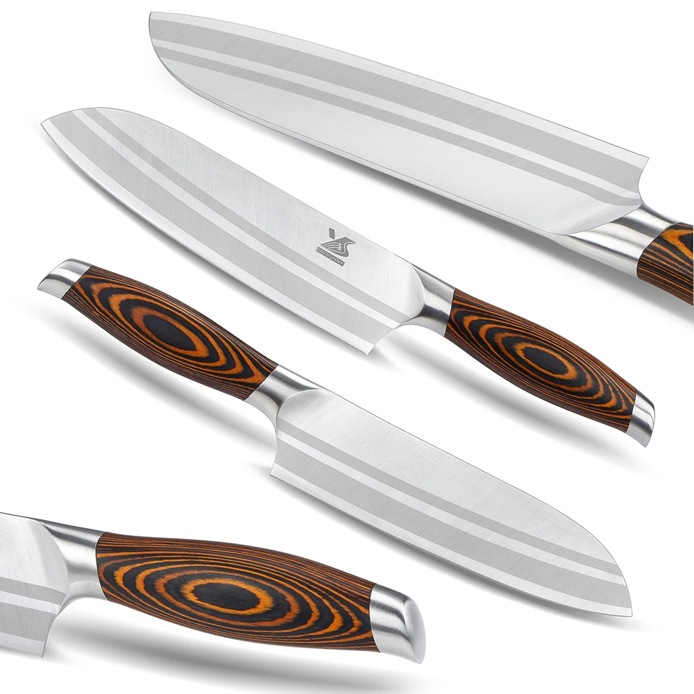 BIGSUNNY 7 дюймовый нож Santoku с немецкой стальной бритвой острое лезвие многоцелевое