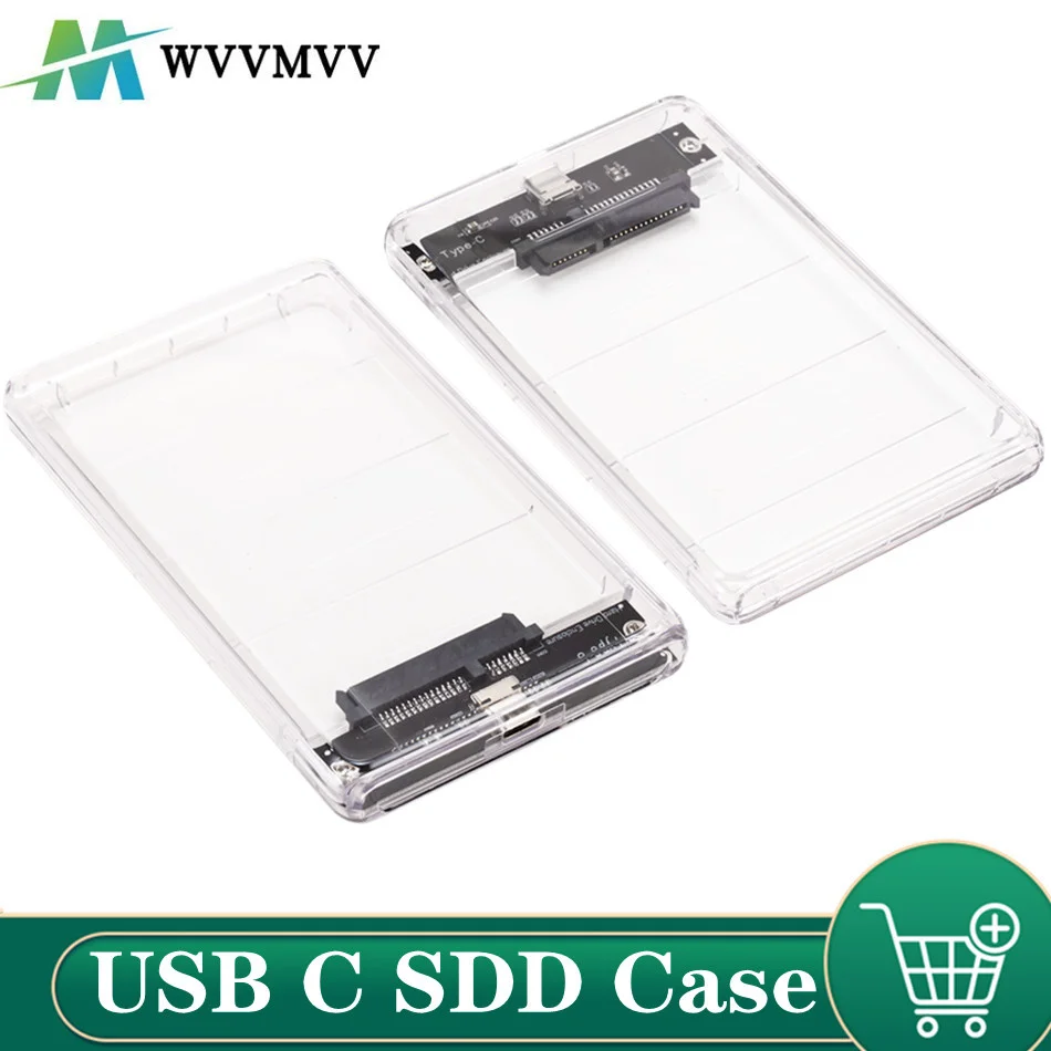 

Transparent Type-C to SATA External Hard Drive Disk HDD Enclosure Case Shell Cover For 2.5inch SATA SDD HDD Support 2TB hot sale