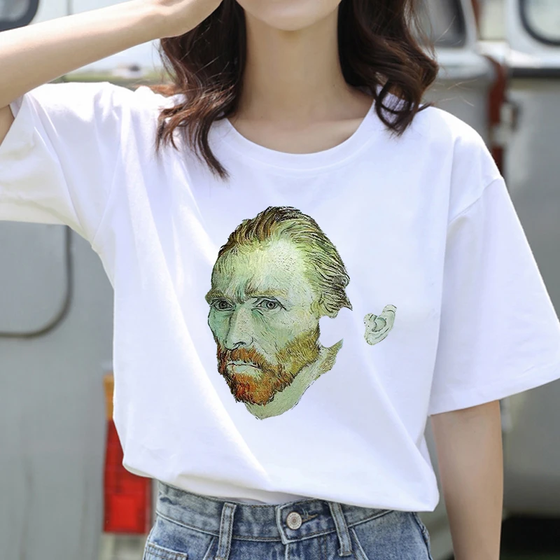 

2020 Summer Women T-shirt Van Gogh Printed Tshirts Casual Tops Tee Harajuku 90s Vintage White tshirt Female Clothing