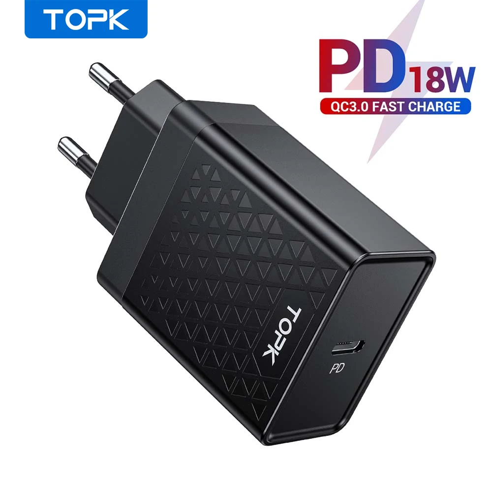 TOPK USB зарядное устройство 18 Вт PD Quick Charge 3 0 C мобильный телефон для iPhone Samsung Xiaomi