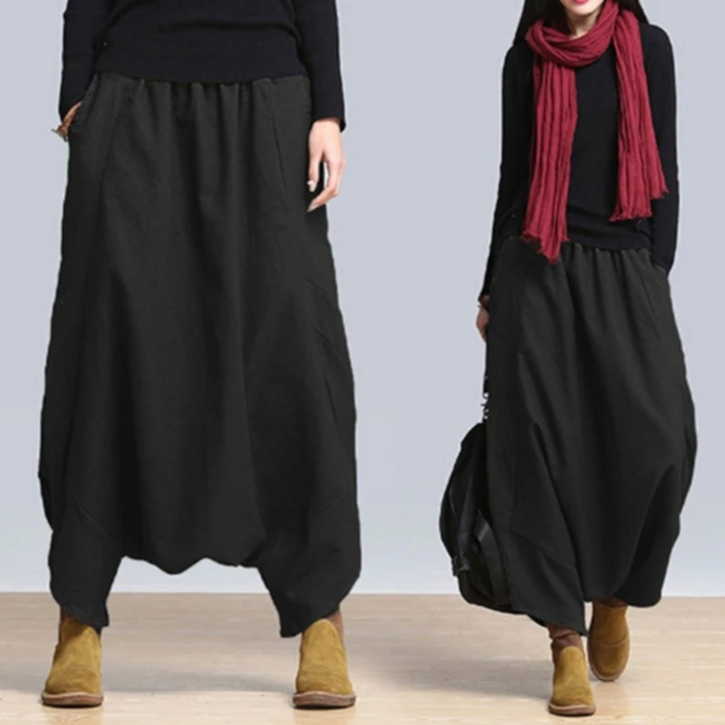 

2021 Fashion Women's Casual Harem Pants Cotton Linen Trousers Baggy Crotch Pants Hip Hop Oversized Boyfriend Pants