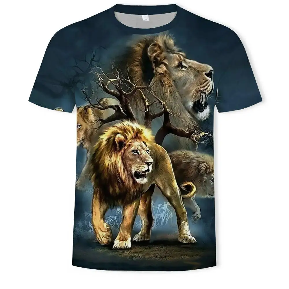 

Animal Lion Tiger T-Shirt Mans Brand O-Neck Short Sleeve Anime Cartoon 3D Print Casual Beach Large Size