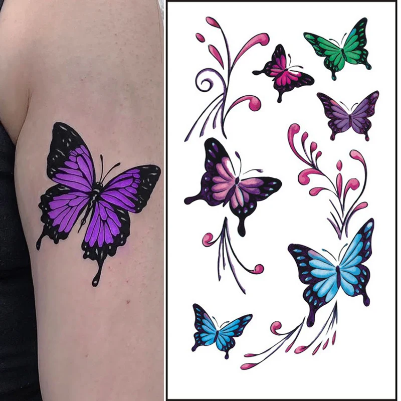 Водостойкие временные тату-наклейки бабочки английские буквы цветок тату